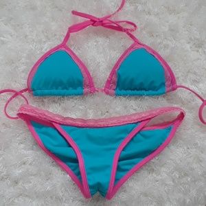 Pink and Blue lace bikini swim set Size Small